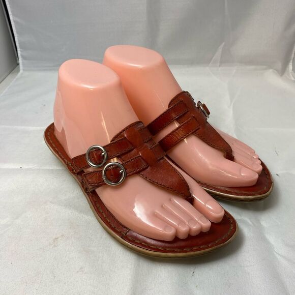 Born Dark Red leather sandals double strap thong flip flop 36.5M/6 - Picture 1 of 6